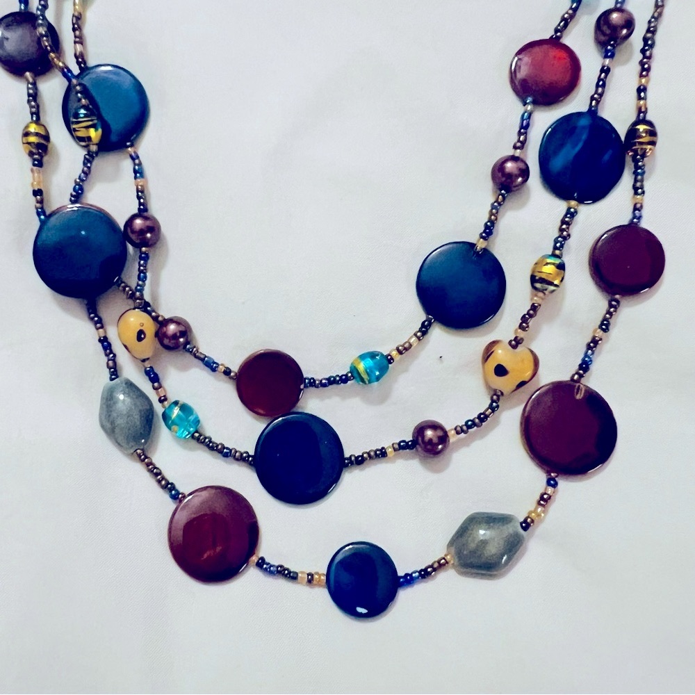 Blue and Brown Multi-Strand Necklace with Layered Design